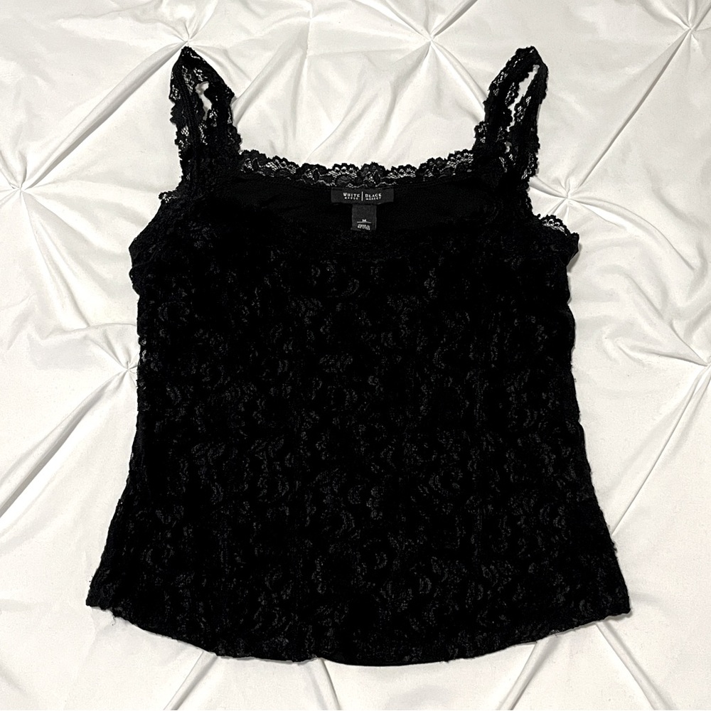 Black lace stretchy tank ladies medium nude colored lining WHBM women’s